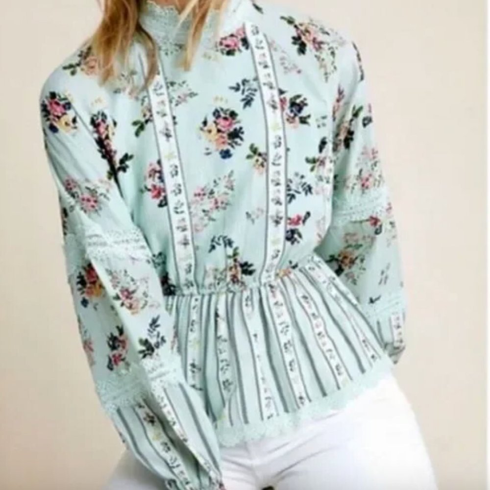 Anthropologie Hemant & Nandita Amour Floral Print  Blouse - Picture 2 of 10
